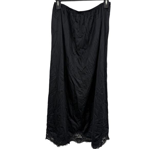 Adonna Womens Black Maxi High Slit Elastic Waist Half Slip Skirt Satin sz 1X - Picture 1 of 16